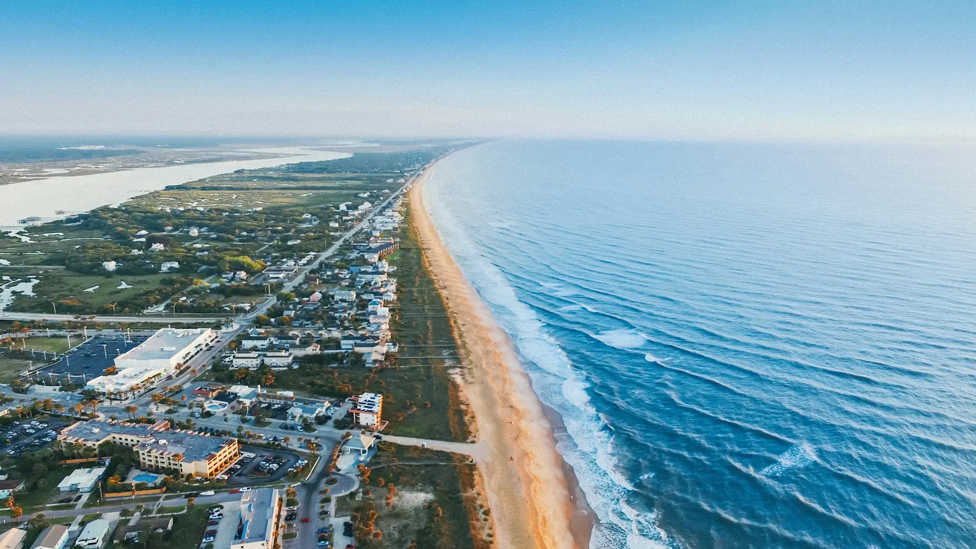 Aerial view of a barrier island beach on the Atlantic coast